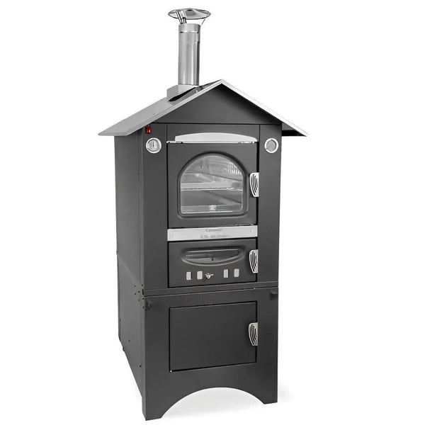 Forno a legna Clementi Smart da esterno con tetto inox — cottura indiretta, design compatto