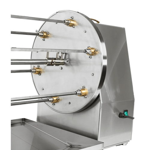 Girarrosto professionale Cortina 6 aste RZeta — vista frontale inox 304 con 6 spiedi