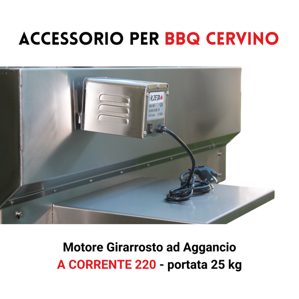 Motore girarrosto elettrico 220V per BBQ cervino, portata 25 kg, in acciaio inox