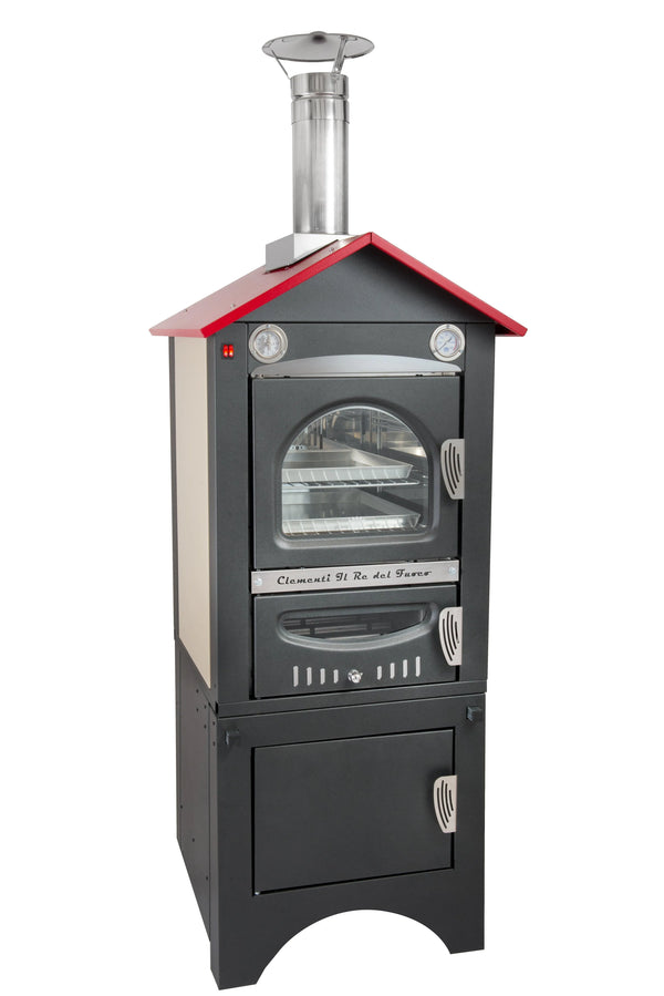 Forno a legna Clementi Smile antracite da esterno — design compatto con camino, cottura indiretta