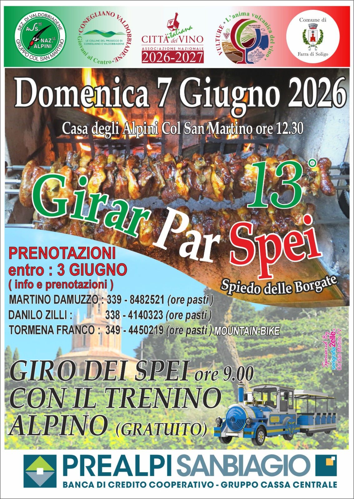 Girarrosto con spezzatino in cottura, evento 'Girar Par Spei' 7 giugno 2026, spiedo delle borgate