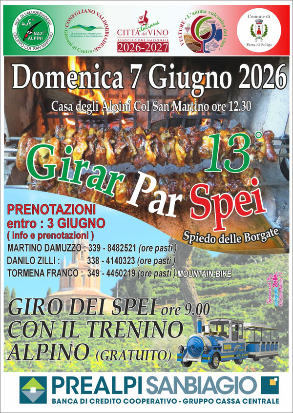 Girarrosto con spezzatino in cottura, evento 'Girar Par Spei' 7 giugno 2026, spiedo delle borgate