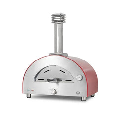 Forno a legna Clementi rosso e grigio con camino, made in Italy, per pizza e cucina professionale