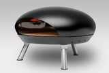 Forno a legna portatile nero con gambe in acciaio, ideale per barbecue e cucina all'aperto