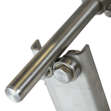 Dettaglio cuscinetti piedistallo inox 304 per girarrosto RZeta — scorrimento fluido asta