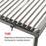 Griglia barbecue in acciaio inox con tubi per resistenza termica e strutturale, ideale per cucina professionale e privata.