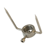 Fermacarne a 2 spilli inox 304 — dettaglio punte affilate e vite fissaggio, girarrosto RZeta