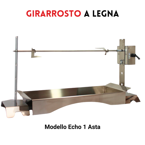 Girarrosto a legna in acciaio inox modello Echo 1 Asta per barbecue professionale e privato