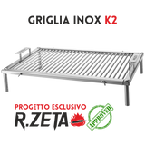 Griglia inox K2 per barbecue, progetto esclusivo R.Zeta, robusta e professionale per cucina all'aperto
