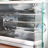 Girarrosto elettrico Marmolada RZeta aperto — camera inox con 4 aste e leccarda anti-fumo