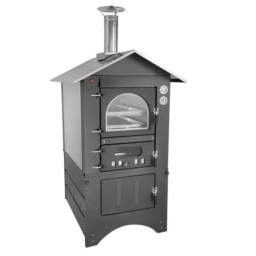 Forno a legna Clementi Master da esterno — tetto e pareti inox, cottura indiretta 3 piani