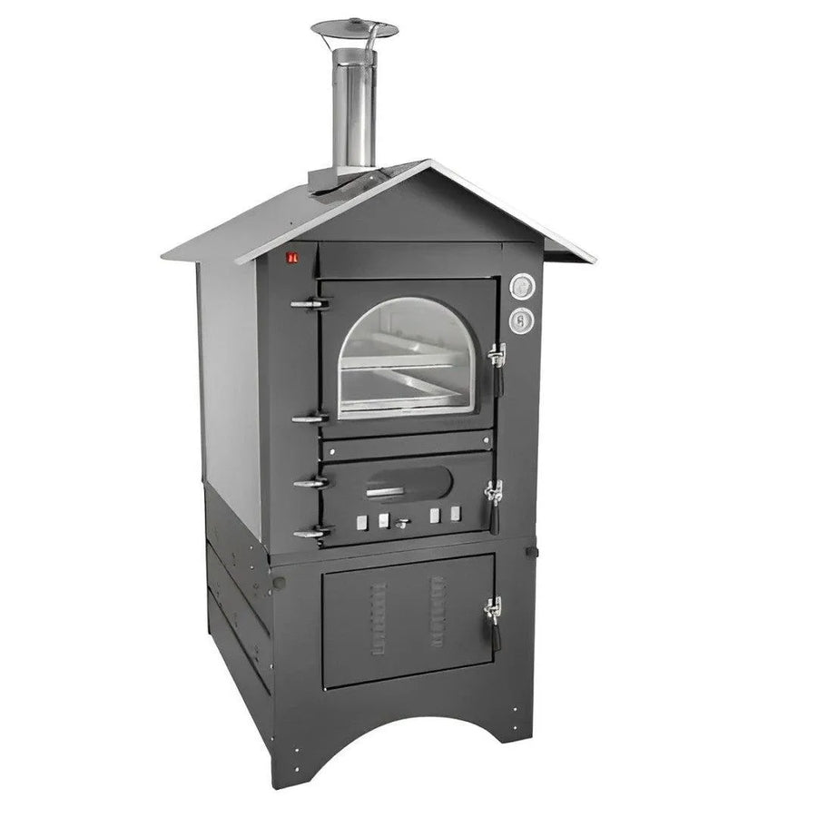 Forno a legna Clementi Master da esterno — tetto e pareti inox, cottura indiretta 3 piani