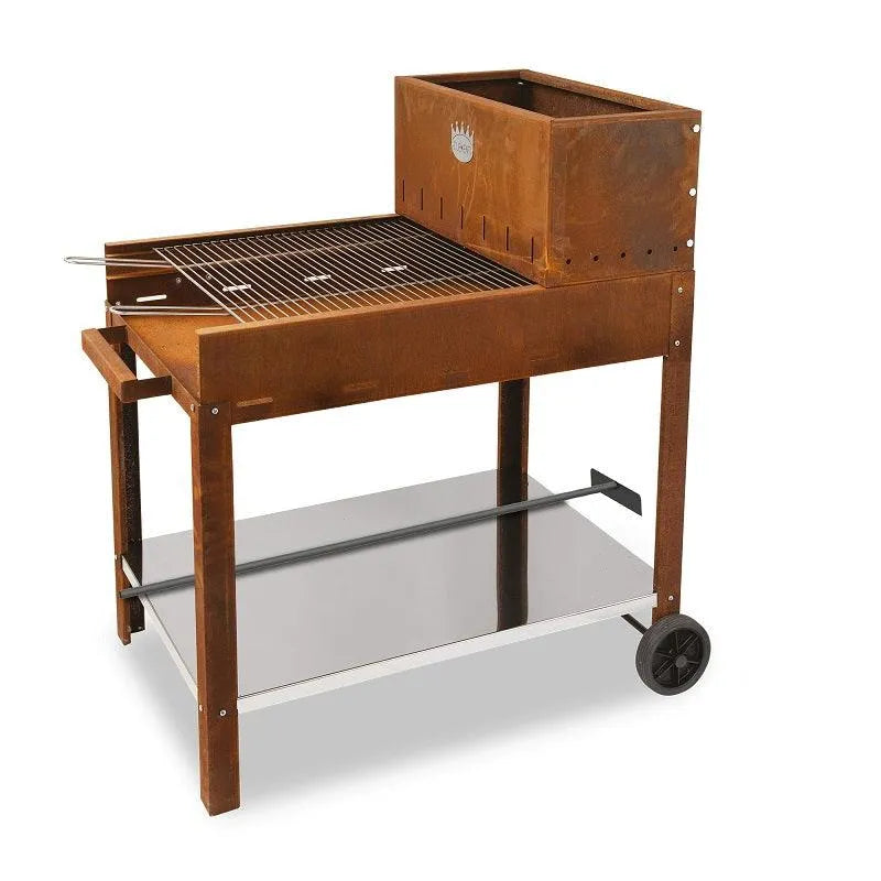 BBQ a legna Clementi Flipper corten con carrello — camera di combustione posteriore separata