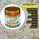 Ingredienti salamoia La Griglia RZeta — sale marino, pepe nero, rosmarino e timo essiccati