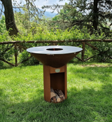 Barbecue a legna in acciaio inox con ripiano per legna, ideale per giardino e cucina all'aperto