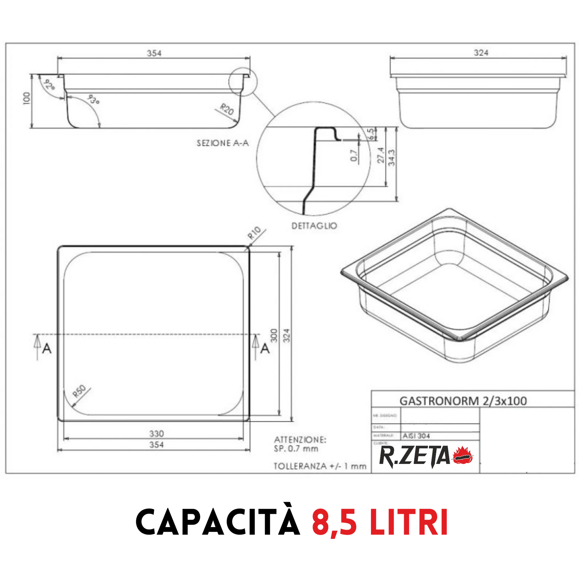Teglia Gastronorm 2/3 - RZeta 