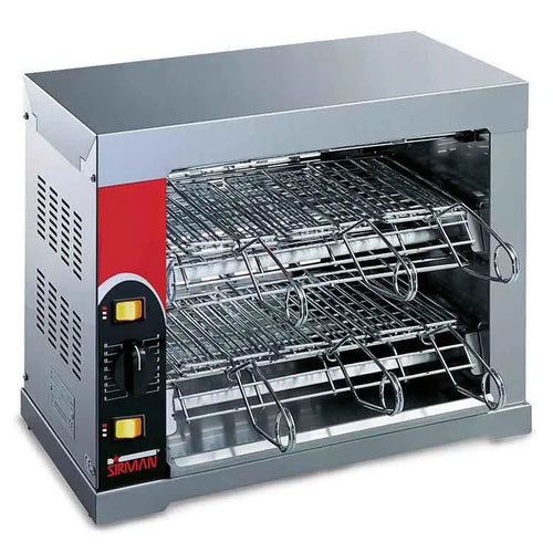 Tostiera Sirman 12Q a 3 pinze su 2 piani — 3600W, 6 pinze totali, inox 304, alta produzione