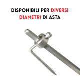 Asta quadra inox 304 con fermacarne montato — accessorio girarrosto RZeta, diametro 6mm