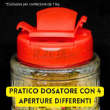 Dosatore quattro aperture confezione da 1 kg salamoia RZeta — tappo ergonomico per dosaggio preciso
