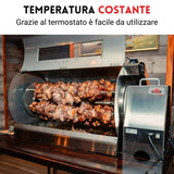 Forno girarrosto elettrico RZeta Cortina 5 aste — vista 45° con carne in cottura, inox 304