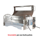 Forno girarrosto elettrico Echo RZeta aperto — camera inox con asta e leccarda anti-fumo smontabili