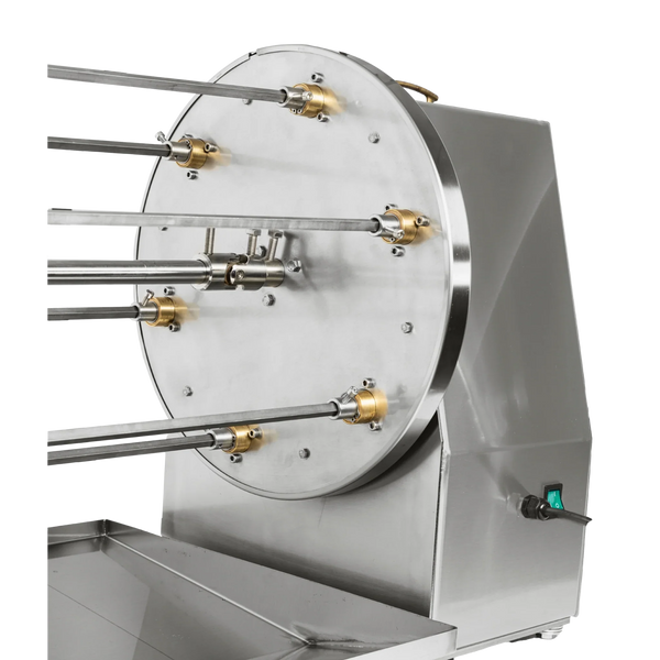 Girarrosto professionale Cortina 6 aste RZeta — vista frontale inox 304 con 6 spiedi