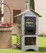 Forno a legna Clementi Master interamente in inox — struttura carrellata per giardino