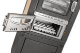 Forno a legna Clementi Smile antracite da incasso — vista frontale con camino e chiudiforno